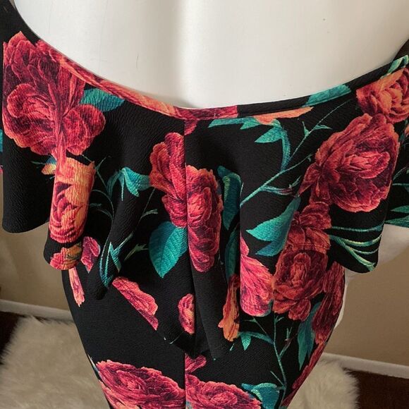 Woman's Off the Shoulder Black Maxi Mermaid Bodycon Dress w/Roses - Size 1X - Picture 10 of 11